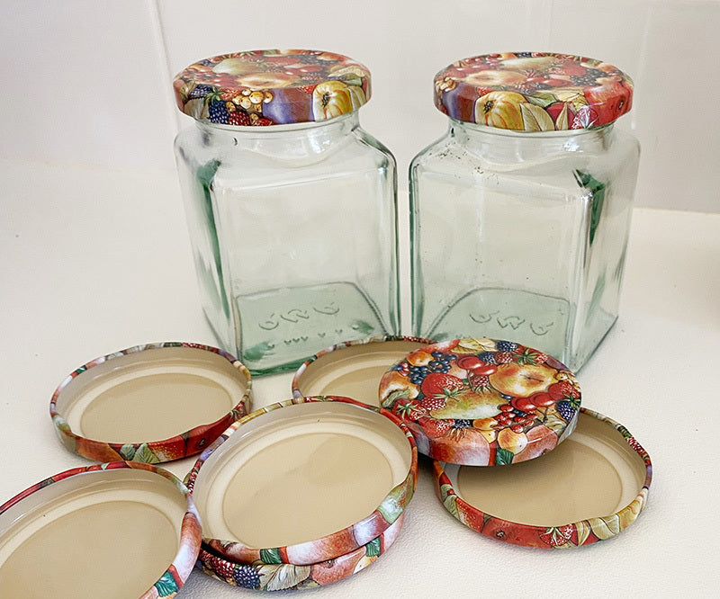 Twist Top Lids  63 mmj - Fruit Print - Flat