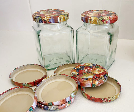 Twist Top Lids  63 mmj - Fruit Print - Flat