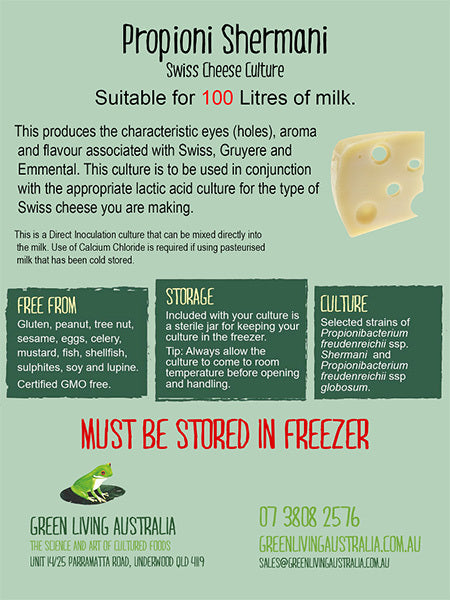 Propioni Shermanii Swiss Cheese Culture with Sterile Jar - 100 litres